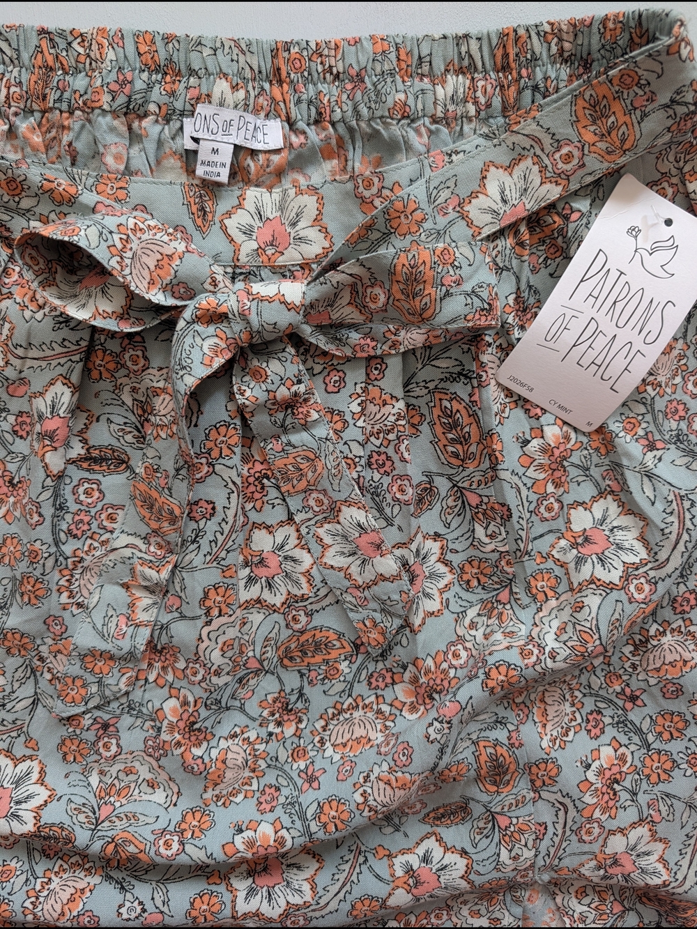 NWT Patrons of Peace Sage Peach Floral Double Slit Tie Waist Maxi Skirt Medium - Picture 3 of 7